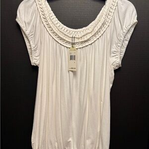 Max Studio White Ruched Cap Sleeve Blouse